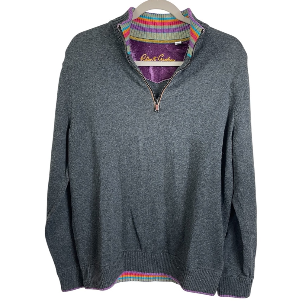 Robert Graham Men’s Gray Rainbow Cotton 1/4 Zip Pullover Sweater Size M EUC